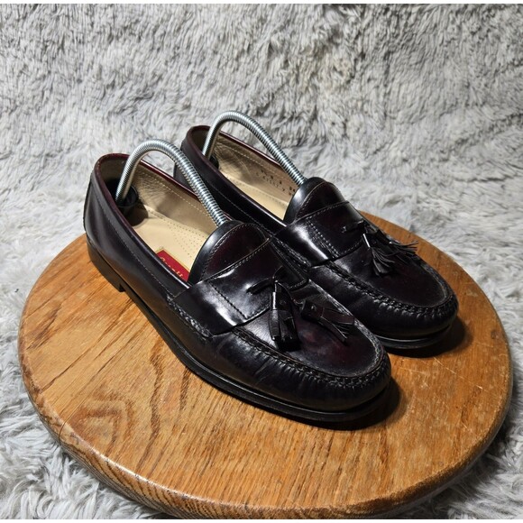 Retro Cole Haan Men Size 9.5D Burgundy Leather Tassel Penny Loafer Slip On Shoes - Picture 1 of 11